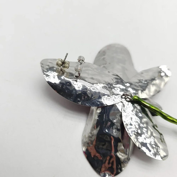 ZARA NWT SS24 ENAMELLED FLORAL EARRINGS RED FLOWERS 1011/008 READ ME - Picture 3 of 6